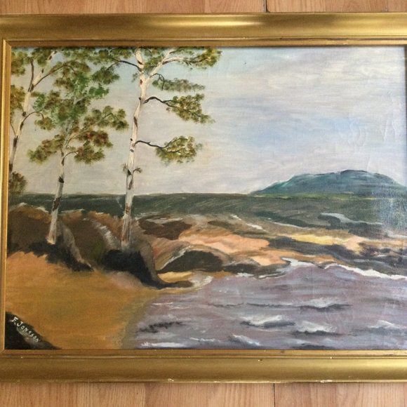 Vintage original oil painting by F.Josson 27" x 21" landscape ocean wooden frame - Picture 6 of 7